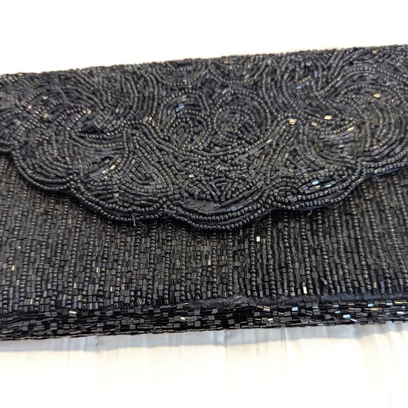 Vintage Glass Beaded Envelope HandBag Black Amazing Design Cocktail evening Glam - Picture 6 of 7
